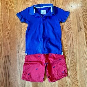 Mini Boden size 5/6 polo shirt with embroided shorts